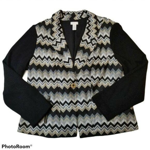 Chico's‎ Size 2(12) Knit Metallic Zigzag Blazer - Picture 1 of 9
